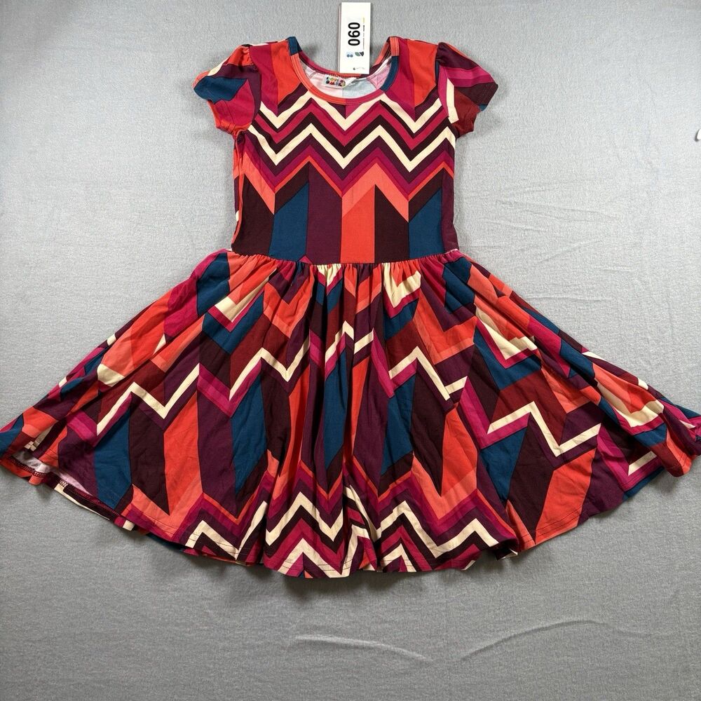 Dot Dot Smile Girls Dress Size 5/6 Chevron Twirl Short Sleeve NWT Colorful